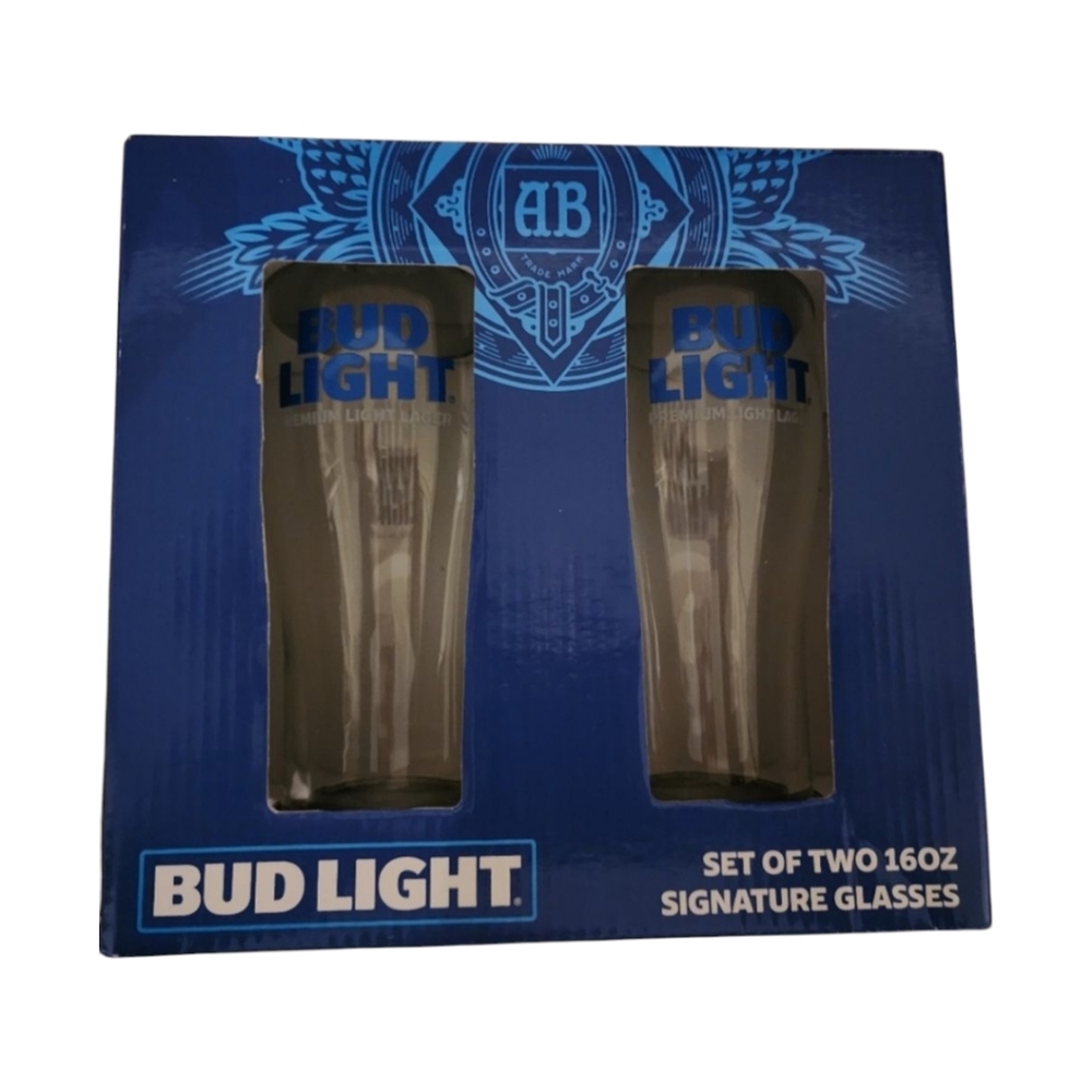 2 Bud Light Beer Pilsner Glasses- Set of 2 16 Oz